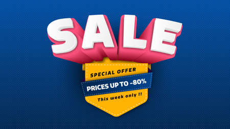 Sale banner template design with geometric background , Big sale special offer up to 80% off. Super Sale, end of season special offer banner. vector illustration.のイラスト素材