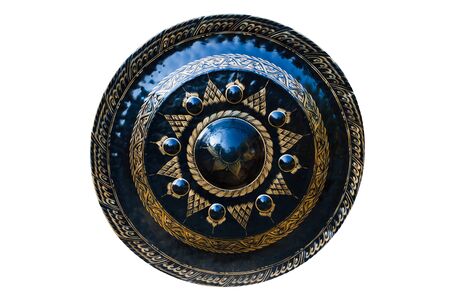 Black gong with painting on white background