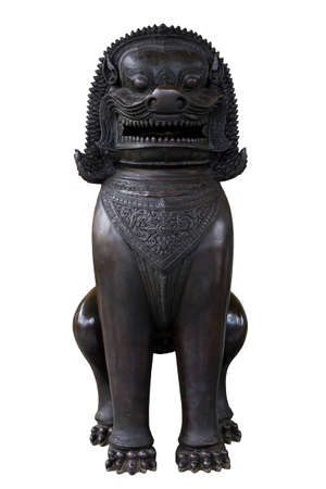 Black lion statue isolated on white backgroundのeditorial素材