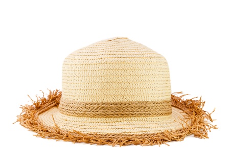 Female woven fashion hat isolate on white backgroundの写真素材