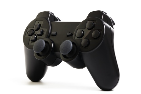 Black game controller isolated on white background