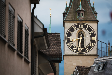 Clock tower in Zurich, Switzerland, close upの写真素材