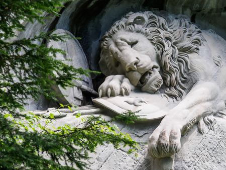 Lewendenkmal, the lion monument landmark in Lucerne, Switzerland. It was carved on the cliff to honor the Swiss Guards of Louis XVI of France.の写真素材