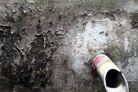 lichens and Sewage pipe at old buildingの写真素材
