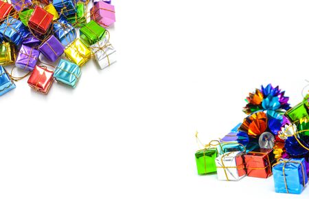 Background with ribbon gift boxesの写真素材