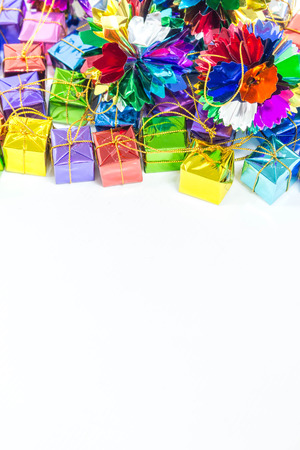 Background with ribbon gift boxesの写真素材