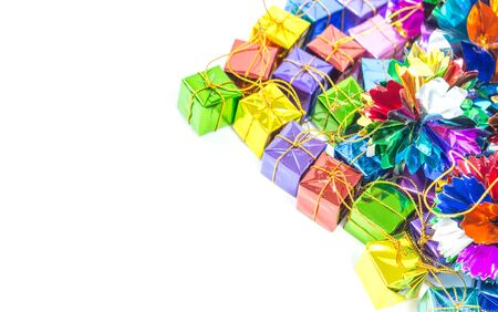 Background with ribbon gift boxesの写真素材