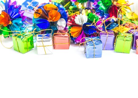 Background with ribbon gift boxesの写真素材