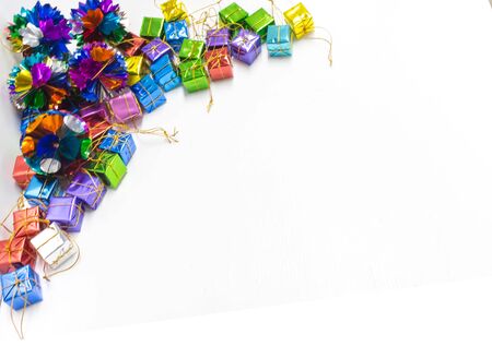 Background with ribbon gift boxesの写真素材