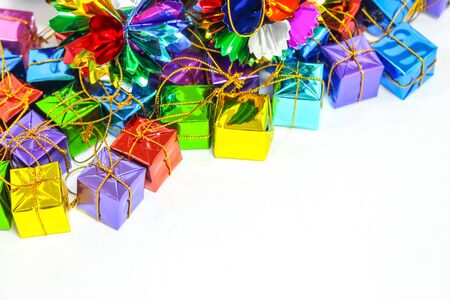 Background with ribbon gift boxesの写真素材