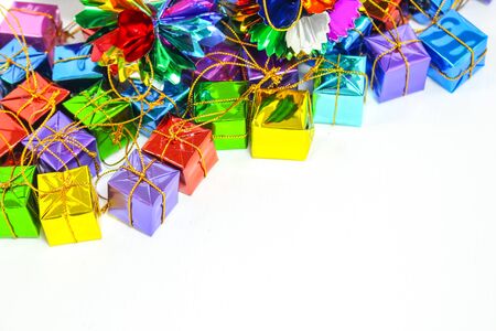 Background with ribbon gift boxesの写真素材