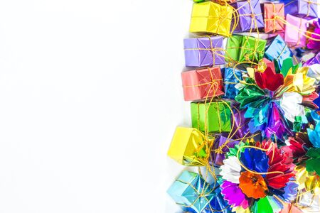 Background with ribbon gift boxesの写真素材