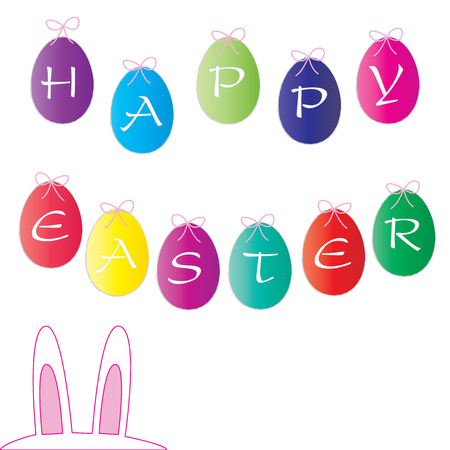 Rabbit holding a sign that says Happy Easterのイラスト素材