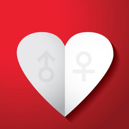 Valentines day, white Heart on red paper, Vector art.のイラスト素材