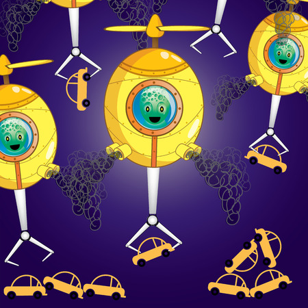 UFO Attack.It's getting the car up in the sky. Illustration vector cartoon.のイラスト素材