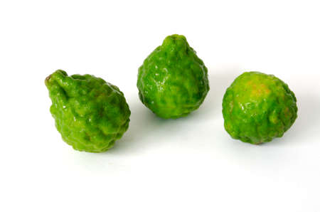three green bergamot on white isolatedの写真素材