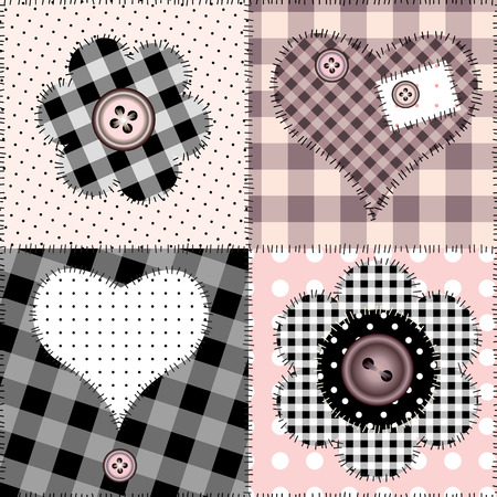 Seamless pink patchwork with hearts.のイラスト素材