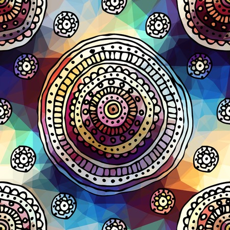 Seamless background pattern. Ornament of ethnic circles on geometric background.のイラスト素材