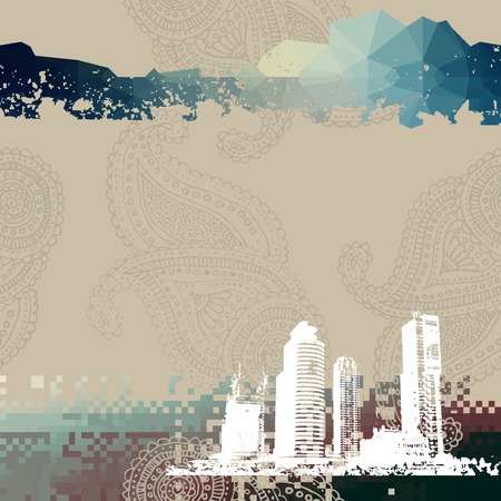 Bordered Background. Place for text with grunge city.のイラスト素材