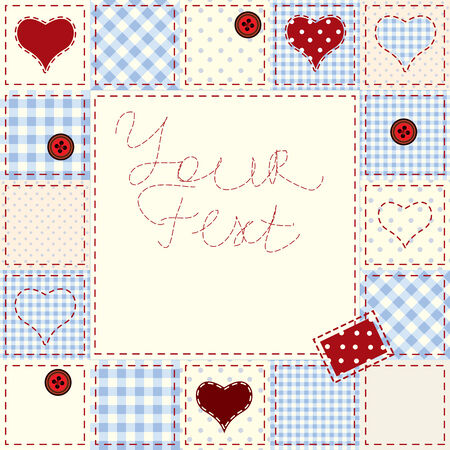 Frame with hearts in patchwork styleのイラスト素材