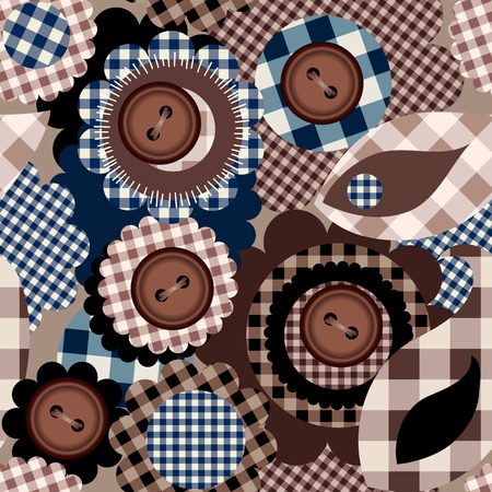 Collage in patchwork style with buttons. Seamless background.
