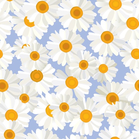 Seamless camomiles flowers pattern on blue background.のイラスト素材
