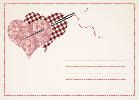 Valentine card with hearts in patchwork styleのイラスト素材