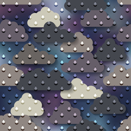 Seamless background pattern. Cartoon rain on clouds background.のイラスト素材