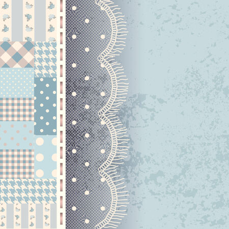 Bordered Background. Patchwork with lace fringe and grunge elemets.のイラスト素材