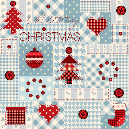 Seamless background pattern. Christmas background in patchwork style.のイラスト素材
