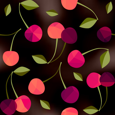 Seamless background pattern. Cherry on black blur background.のイラスト素材
