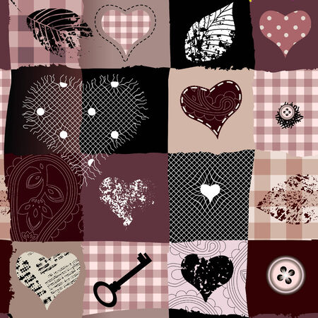 Seamless background pattern. Collage in scrapbook style with hearts.のイラスト素材