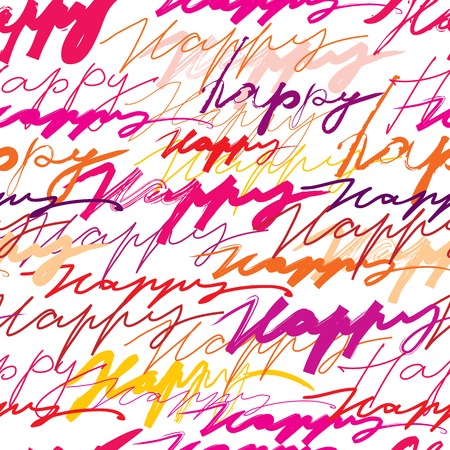 Seamless background pattern. Original script Happy on white background.のイラスト素材