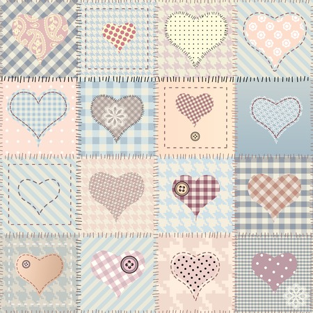 Seamless background pattern. Patchwork pattern with heartsのイラスト素材