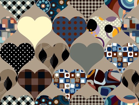 Seamless background pattern. Pattern of hearts in patchwork style.のイラスト素材