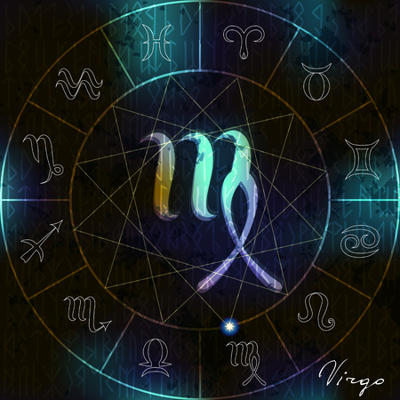 Magic circle with Virgo astrological symbol in centerのイラスト素材