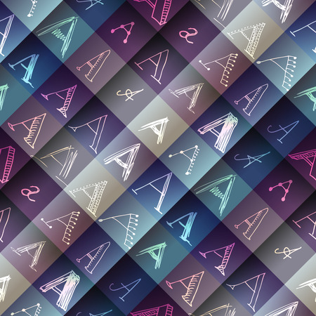 Seamless background pattern. Pattern of the letter A in different doodles styles.のイラスト素材