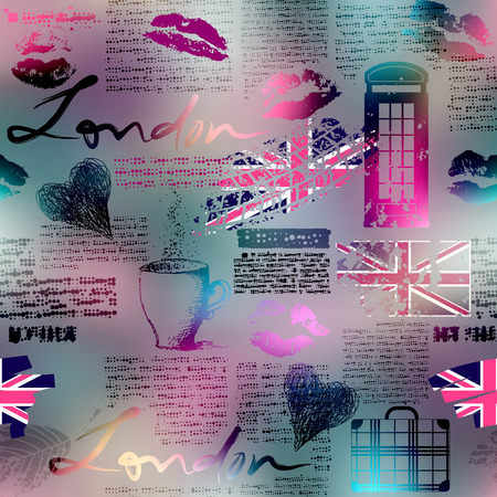 Seamless background pattern. The collage in London style.のイラスト素材