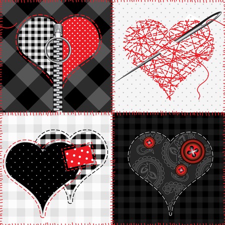 Seamless pattern background. Patchwork quilt with hearts.のイラスト素材