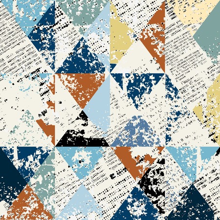Seamless background pattern.Dirty newspaper with grunges triangles.のイラスト素材