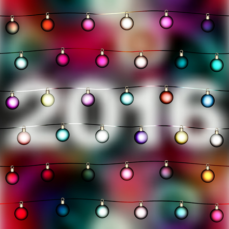 Christmas balls on blur background with numbers 2016. Balls may be used as seamless element.のイラスト素材