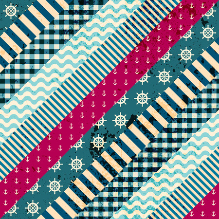 Seamless background pattern. Diagonal patchwork pattern in nautical style.のイラスト素材