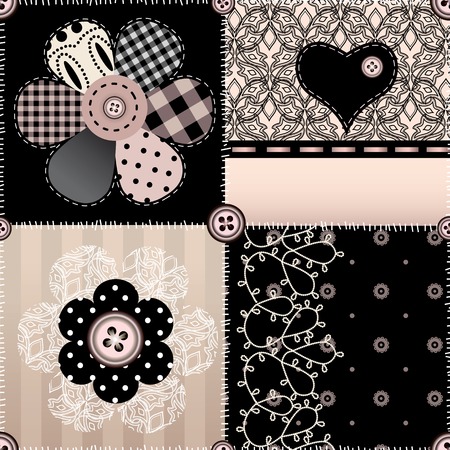 Seamless background pattern. Will tile endlessly. Patchwork witn lace.のイラスト素材