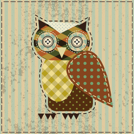 The owl in patchwork style on grunge background.のイラスト素材