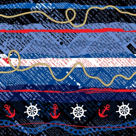 Seamless background pattern. Nautical pattern in newspaper style.のイラスト素材