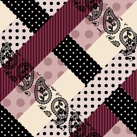 Seamless background pattern. Diagonal checkered collage in patchwork style.