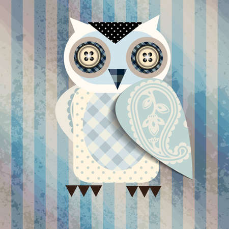 White cartoon owl on grunge strikes background.のイラスト素材