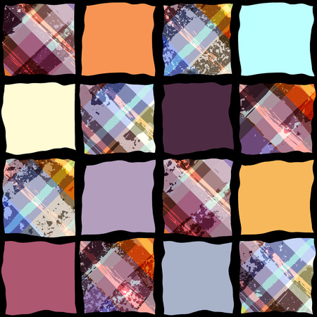 Abstract geometric pattern in patchwork style with plaid elements.のイラスト素材