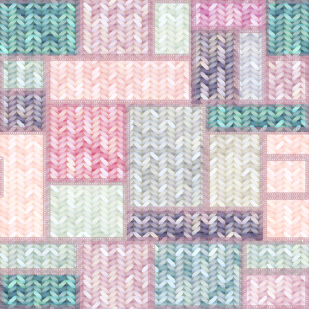 Seamless background pattern. Patchwork of knitted patches.のイラスト素材