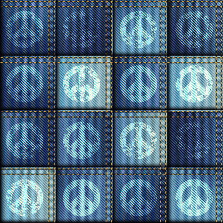 Seamless background pattern. Patchwork of denim fabric.のイラスト素材